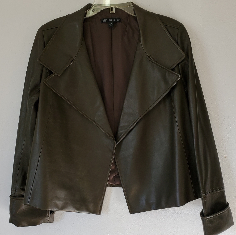 Lafayette 148 New York /Olive Green 100% Lambskin Leather Blazer.